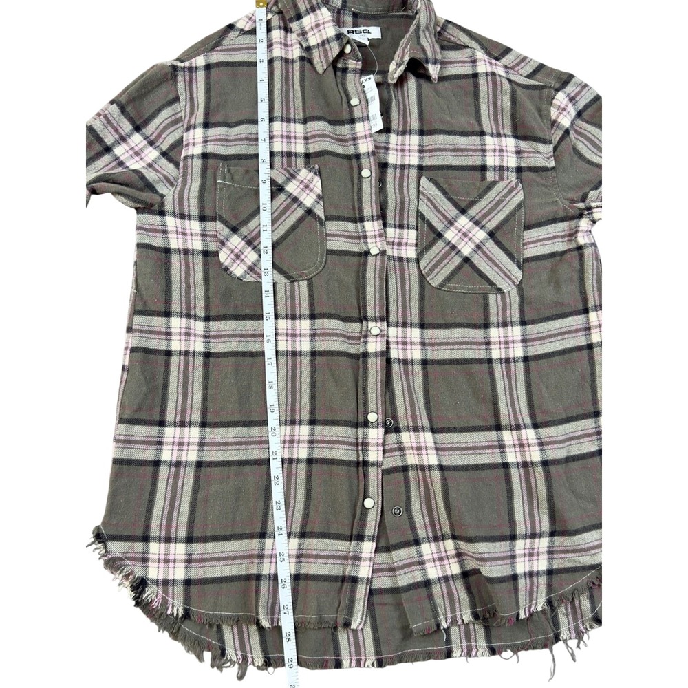 NWT RSQ Plaid Button-Down Shirt in Gray and Pink
